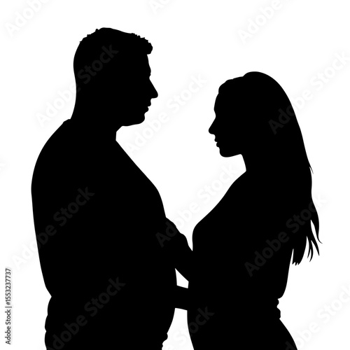 Silhouette of couple facing each other on white background, relationship emotions