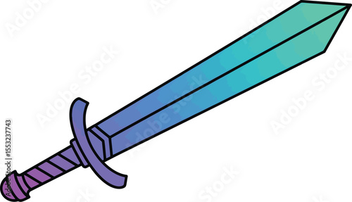 Illustration of a longsword with a gradient blade and purple handle on a white background plain view