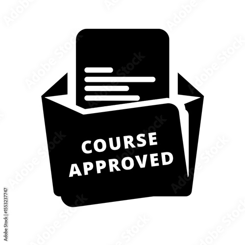 Email icon with course approved message, education approval symbol