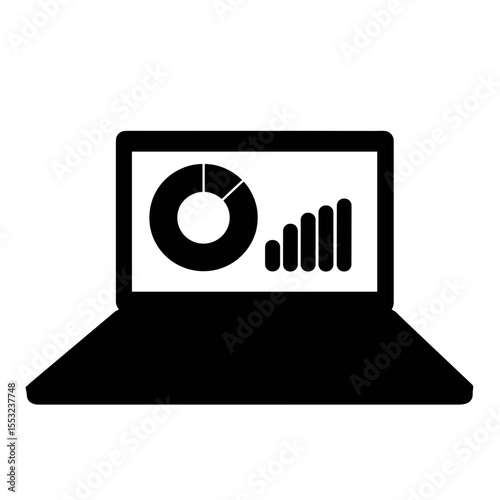 Silhouette of pie chart and bar graph on laptop screen, data visualization and learning tools