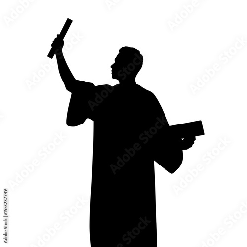 Silhouette of adult graduate holding diploma, education success achievement