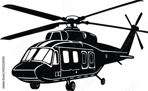 Flat Silhouette of Private and Commercial Helicopters – Transparent Background Vector Illustration