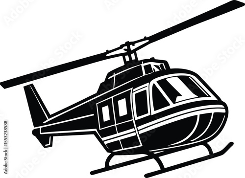 Flat Silhouette of Private and Commercial Helicopters – Transparent Background Vector Illustration