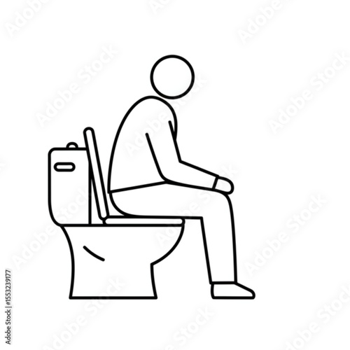 Minimalist design featuring a person sitting on a toilet, suitable for health related graphics or restroom signage and icons.