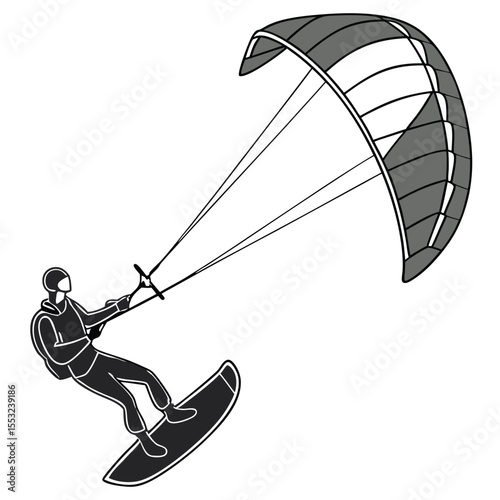 isolated kitesurfing illustration on white background
