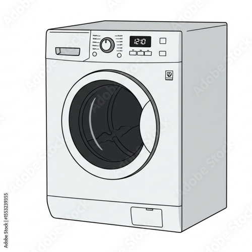Modern washing machine graphic, suitable for laundry services branding and household appliance advertisements, offering a clean design.