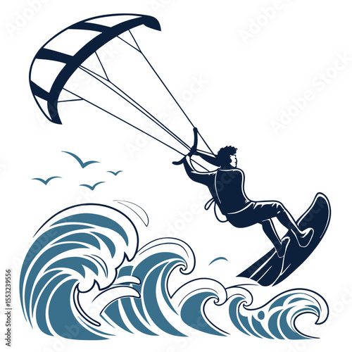 kitesurfer mid air jump over waves transparent