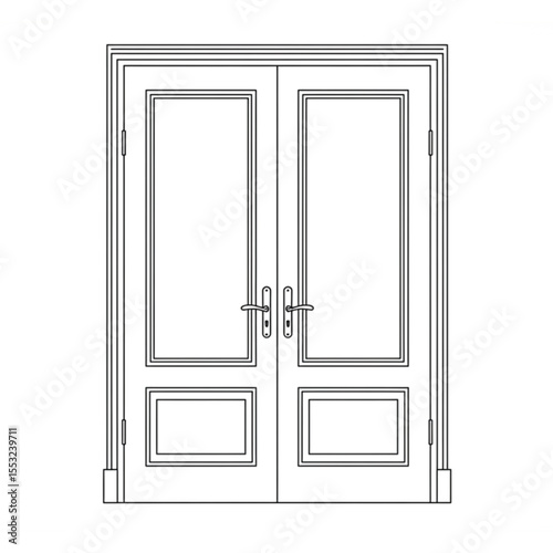 Elegant double doors outline design suitable for architectural plans and interior design projects requiring scalability.