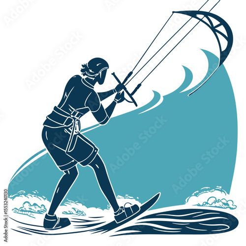 kiteboarder tightening harness detailed silhouette