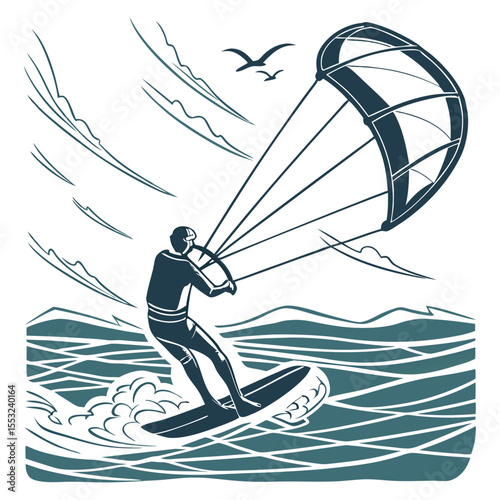 kitesurfing energy concept with waves wind motion
