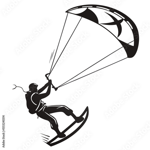 kitesurfer performing air jump trick black silhouette