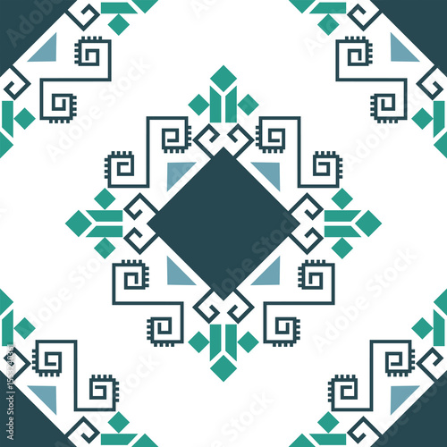 Pixel, Pastel Geometric Floral Tile Seamless Pattern for carpet, print, wrap, decorative, illustration, Fabric, Wallpaper, Ceramics. 