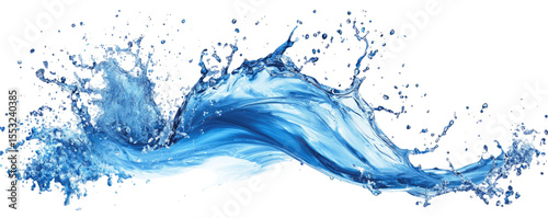 Ocean blue ink splash in air with wave ripple effect on transparent background