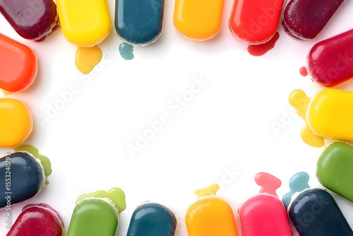 Rainbow ice cream cones melting in summer, all flavors are popular