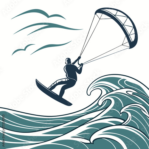 kitesurfing rider in action ocean sport silhouette