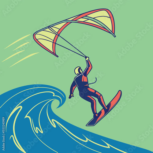 motion trail effect of surfer with kite dynamic