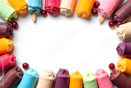Rainbow ice cream cones melting in summer, all flavors are popular