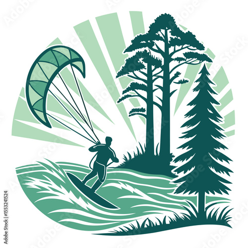 nature adventure with kitesurfing man trees sun