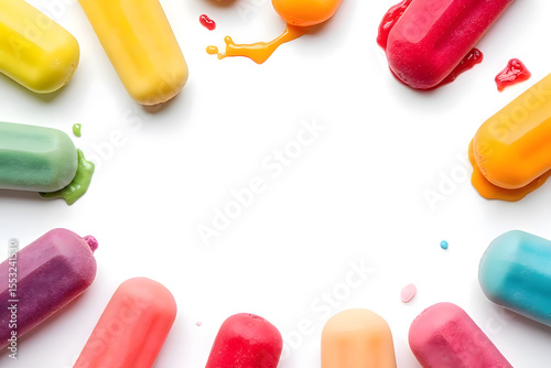 Rainbow ice cream cones melting in summer, all flavors are popular