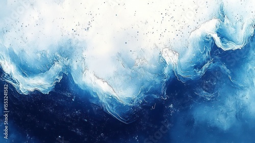 Abstract swirling blue and white patterns resembling ocean waves or clouds in dynamic motion