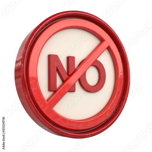 3d realistic red no symbol isolated on transparent background