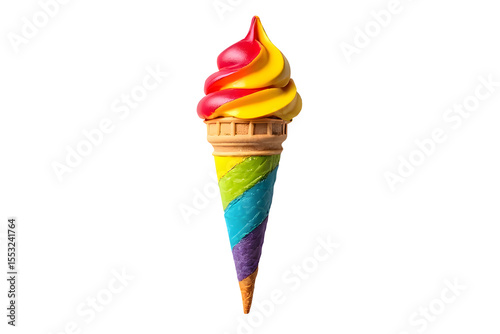 Rainbow ice cream cones melting in summer, all flavors are popular