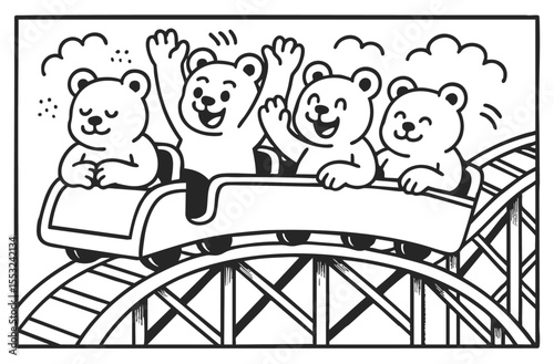 coloring book happy bears on roller coaster 