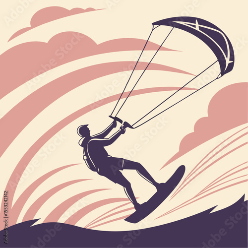 xtreme kiteboarding pose silhouette in midair