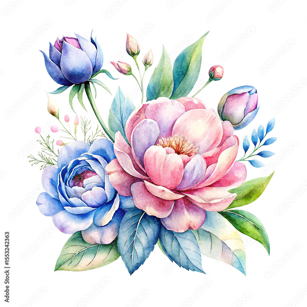 Fototapeta premium pink blue flowers detailed floral design intricate flower petals