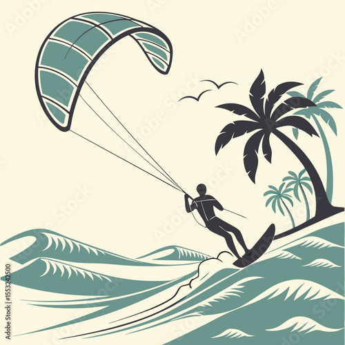 windy day beach kitesurfing scene ocean wave motion
