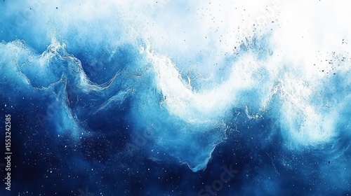 Abstract depiction of swirling blue and white waves or clouds evoking a sense of calm and depth