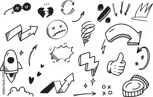 Angry Face Emotions Doodle Icons - Black and White Expression Clipart