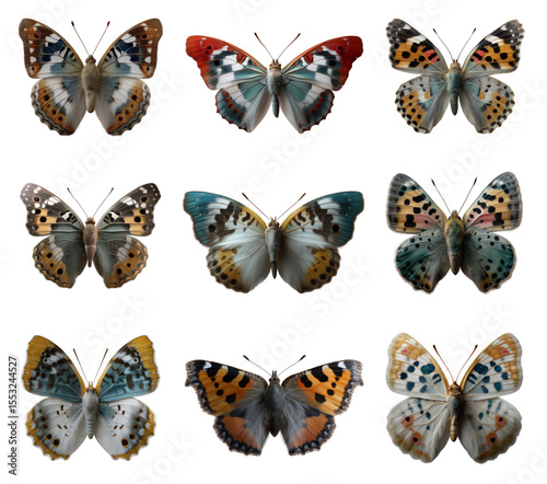 Collection of butterflies isolated on transparent background.