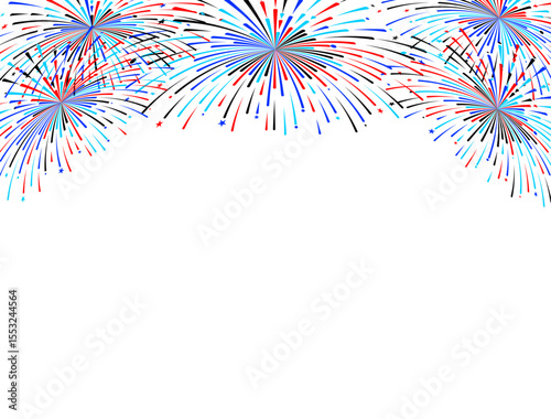 Festive fireworks bursting in an arched border design, perfect for celebrations, holidays, New Year, and Independence Day graphics. Isolated on transparent background for easy integration.
