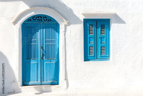 blue door in santorini greece