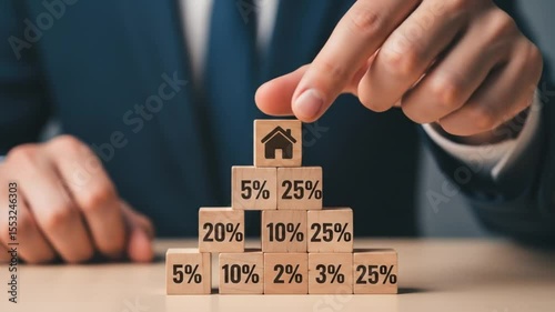 A person building house shape from block that represents financial investment 
