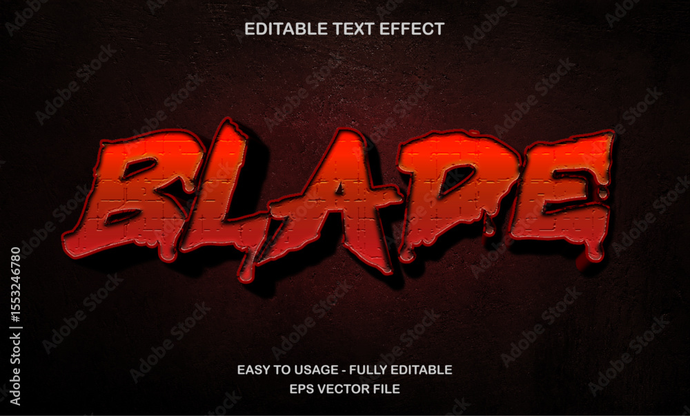 Red sharp blade text effect with grunge metal style for action horror design