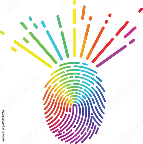 A colorful fingerprint with radiating lines on a white background creating a vibrant and unique design