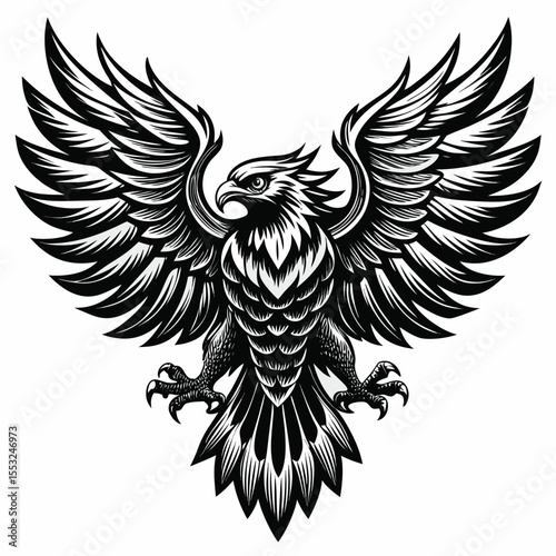 Majestic black and white eagle with wings spread wide