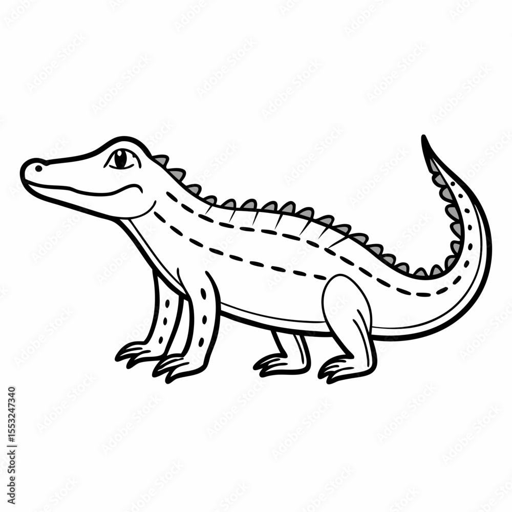 Fototapeta premium Cute cartoon alligator illustration with dashed lines and spikes