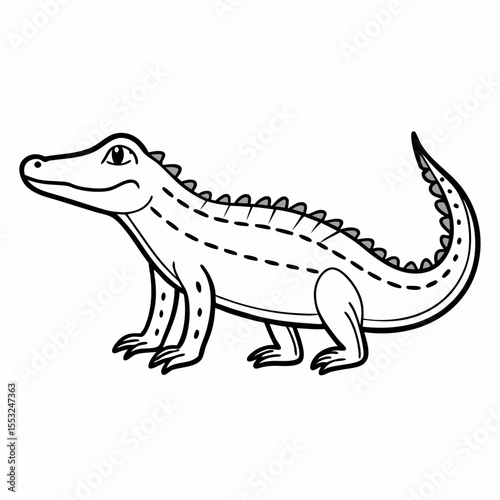 Cute cartoon alligator with dashed lines and gray accents on white background