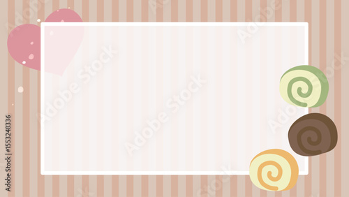 ロールケーキ＆ハートのあしらいのある背景フレームイラスト