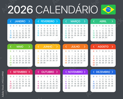 2026 Calendar - vector template graphic illustration - Brazilian version