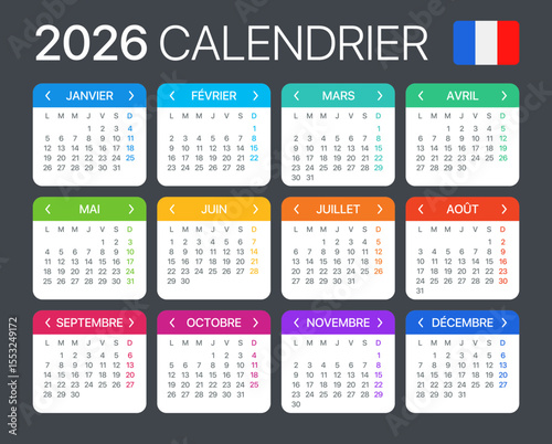 2026 Calendar - vector template graphic illustration - French version
