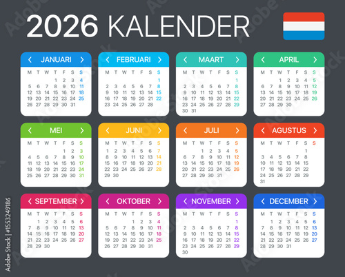 2026 Calendar - vector template graphic illustration - Netherlands version