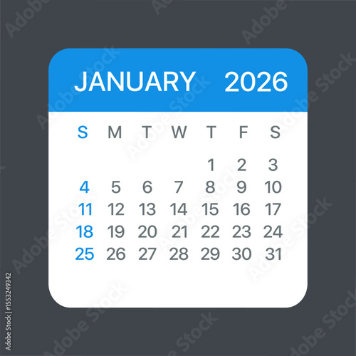 January 2026 Calendar Leaf - Vector template graphic Illustration
