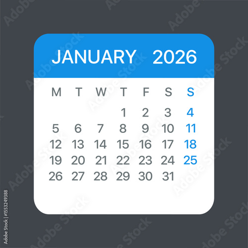 January 2026 Calendar Leaf - Vector template graphic Illustration
