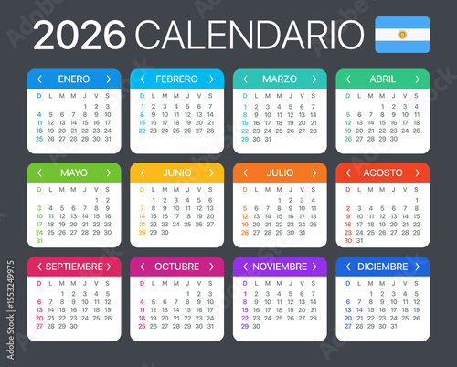 2026 Calendar - vector template graphic illustration - Argentinian version