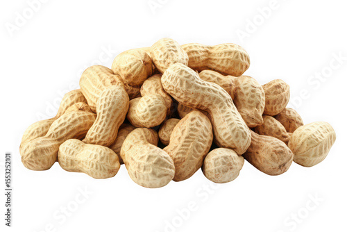 Pile of fresh raw peanuts in shells, healthy snack, protein source, vegan food, vegetarian diet, isolated on transparent background