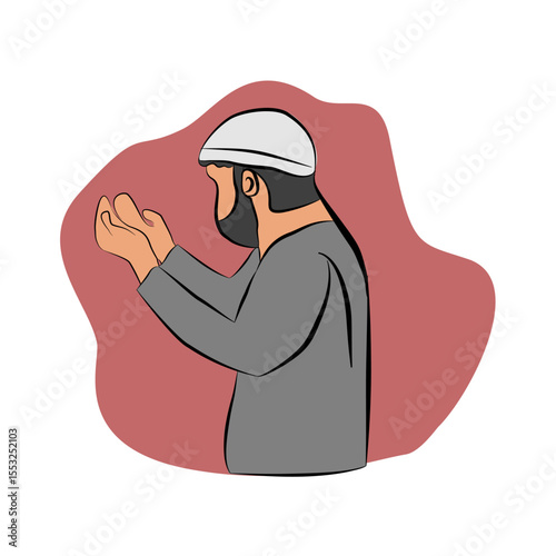 Man praying communicating with God. Ramadan Kareem, prayer sticking to the Koran.